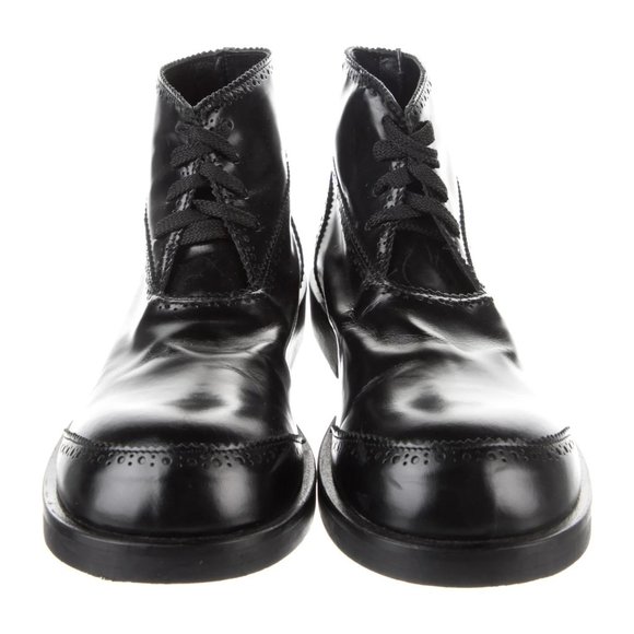 Rundholz Black Leather Lace Up Ankle Boots Wingtip Pinked Detail Rubber Sole 7 - Picture 4 of 6